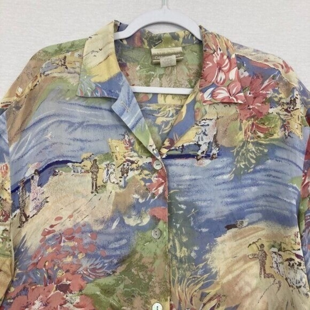 Vintage Coldwater Creek Watercolor Artsy Novelty Relaxed‎ Fit Button Down XL - Picture 5 of 11